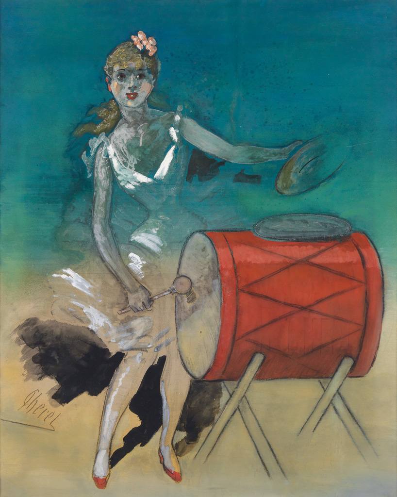 Appraisal: JULES CH RET - GIRL WITH DRUM Gouache and charcoal