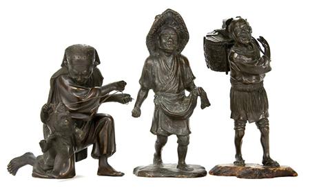 Appraisal: Group of Three Japanese Bronze Figures Estimate -