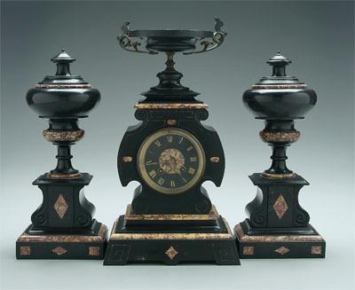 Appraisal: Late Victorian clock and garniture polished slate with variegated marble