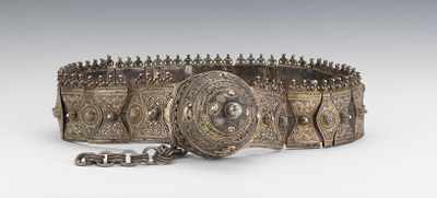 Appraisal: A Russian Silver and Niello Leather Belt standard silver belt