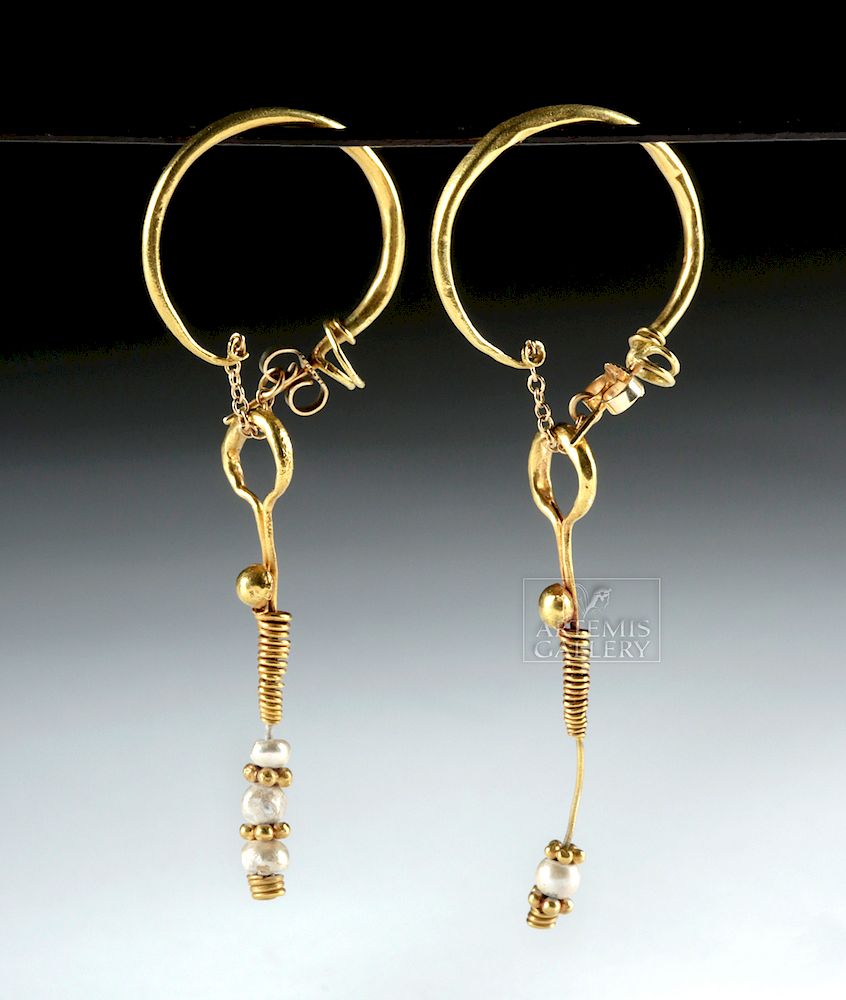 Appraisal: Roman K Gold Earrings w Natural Pearls pr Originally Listed