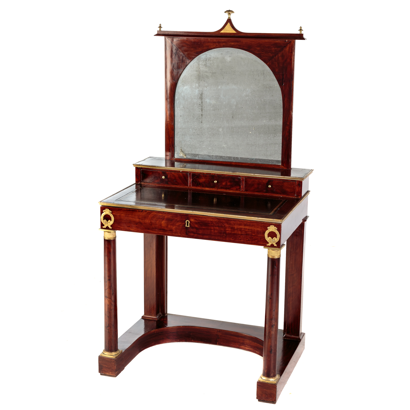 Appraisal: LOUIS-PHILIPPE ORMOLU-MOUNTED MAH WRITING TABLE Circa with a sliding arched