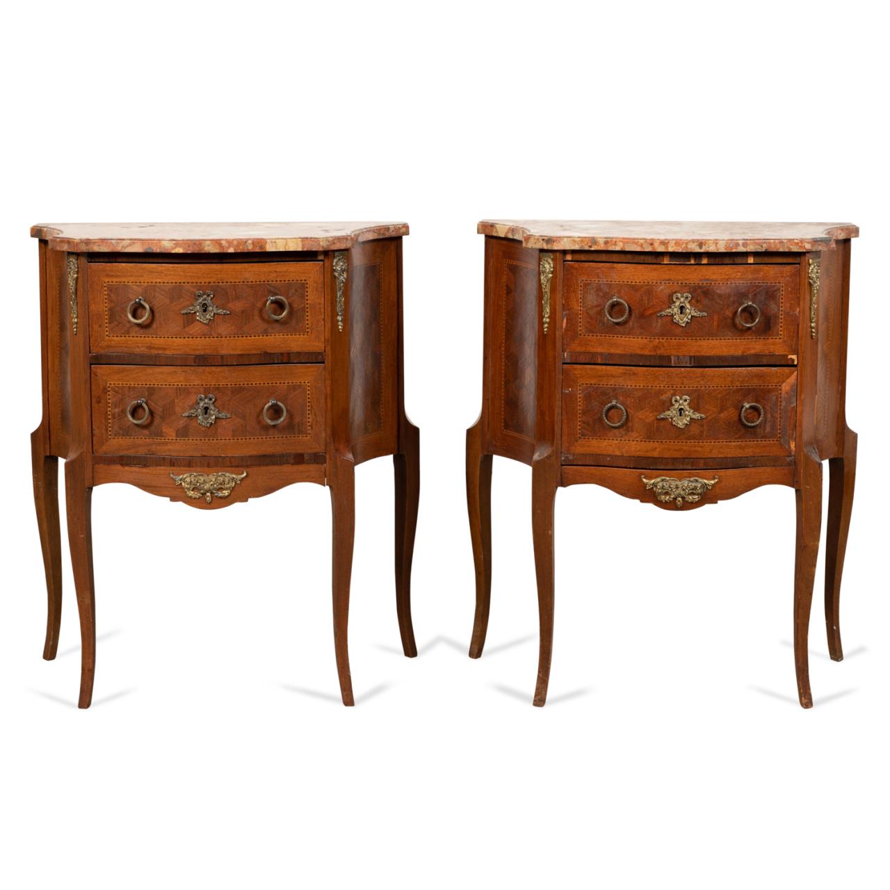 Appraisal: PR LOUIS XV STYLE BRECCIA TOP TWO DRAWER COMMODES Pair