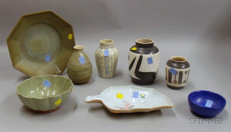 Appraisal: Contemporary Art Pottery Bowl Four Vases and Three Pieces of