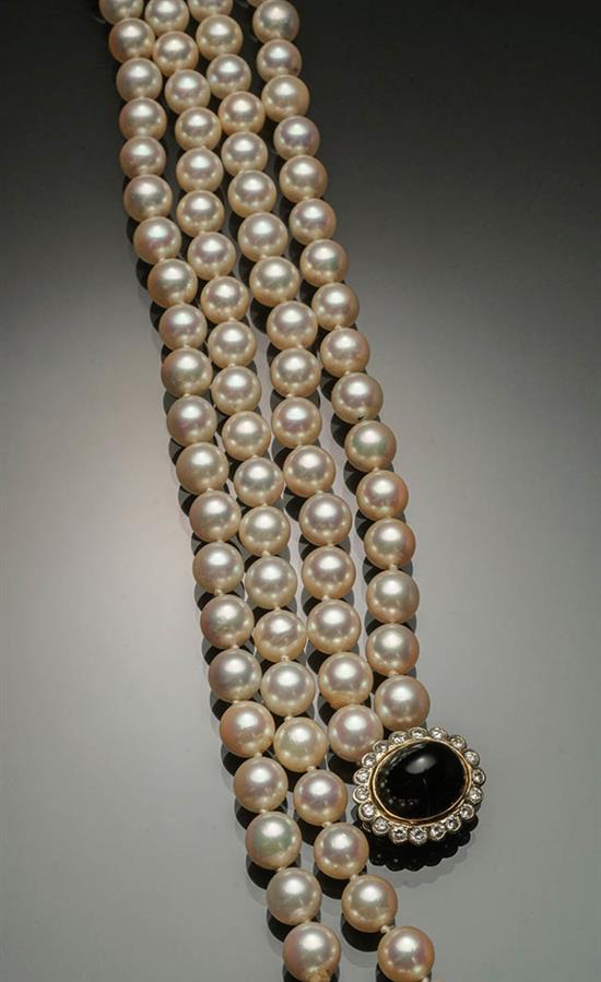 Appraisal: Princess Length -Karat White-Gold Black Onyx Diamond and Cultured Pearl