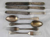 Appraisal: Russian silver Two place settings of silver spoon fork and