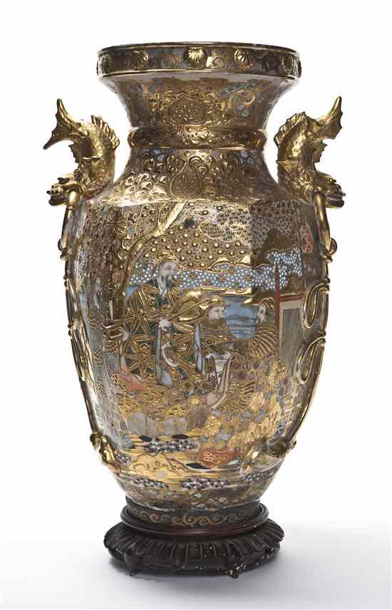 Appraisal: A Japanese Satsuma Vase on Stand having gilt decoration throughout