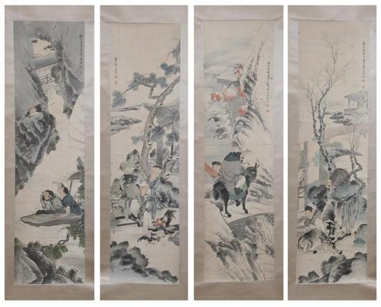 Appraisal: ZHEN RAN Chinese Daoguang period Figures in Riverscape signed and