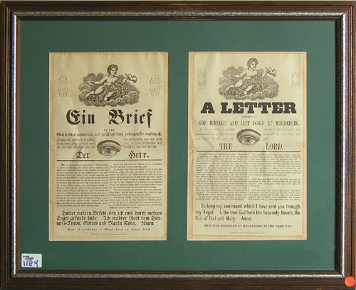 Appraisal: Two Gin Brief broadsides in German and English printed by