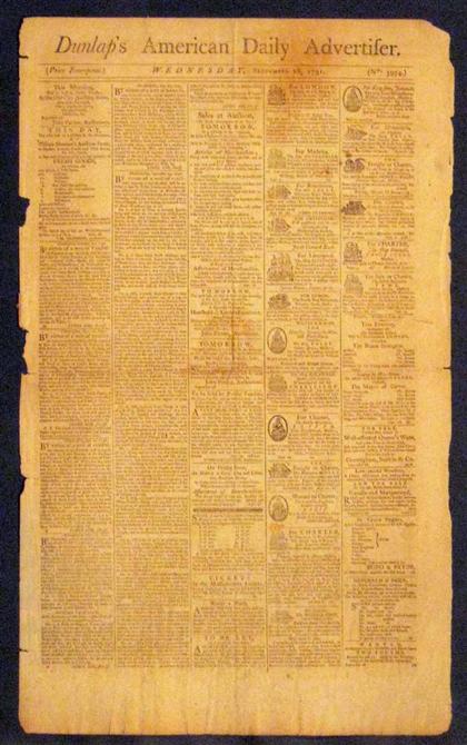 Appraisal: pieces American th-Century Newspaper Dunlap's American Daily Advertiser Philadelphia April