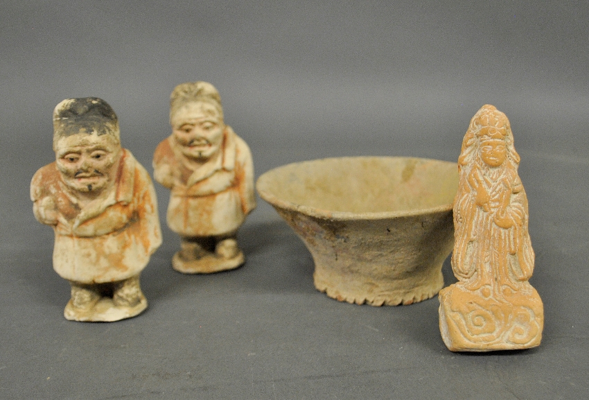 Appraisal: - Chinese earthenware bowl x dia and three figurines incl