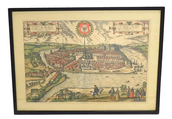 Appraisal: MAP Braun Hogenberg hand-colored copper engraving depicting bird's eye view