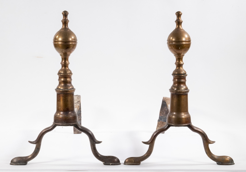 Appraisal: PR BELL METAL SPIRED BALL TOP ANDIRONS Pair of Early