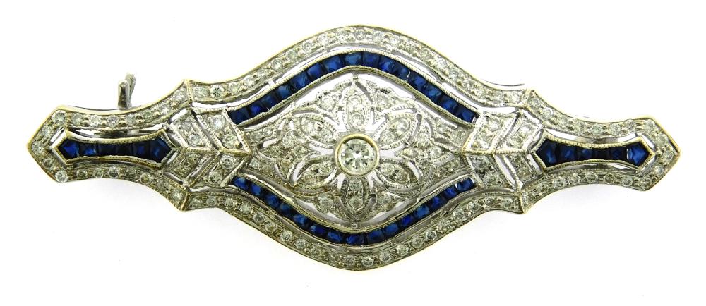 Appraisal: JEWELRY K Art Deco Diamond and Sapphire brooch oblong brooch