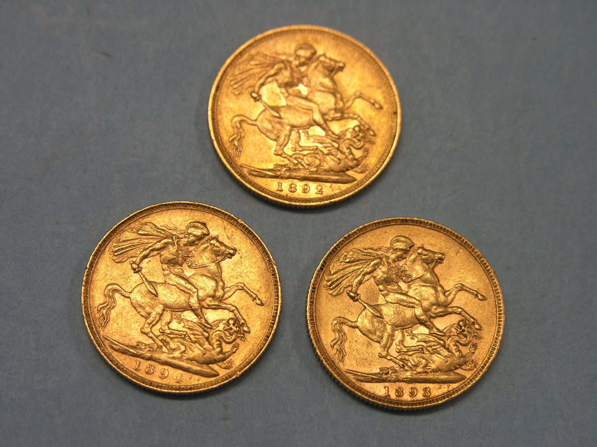 Appraisal: Three Victorian gold Sovereigns