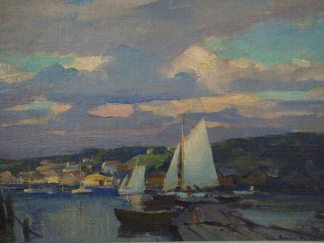 Appraisal: GRUPPE Emile O B Harbor with Sails Under Clouds Signed