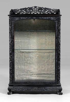 Appraisal: Japanese ebonized cabinet exotic wood elaborately carved with dragons bats