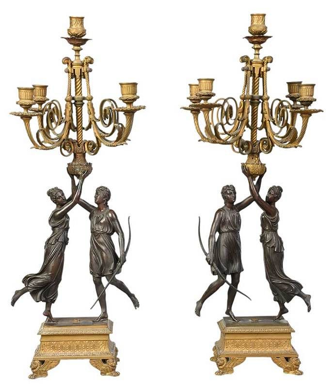 Appraisal: Pair of Continental Gilt Bronze Candelabra th th century each