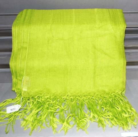 Appraisal: CHADO lime green cashmere silk thin woven scarf with fringe