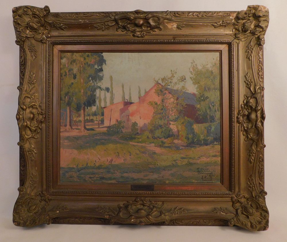 Appraisal: J ROIG SPANISH LANDSCAPE PAINTING Old Spanish oil painting on