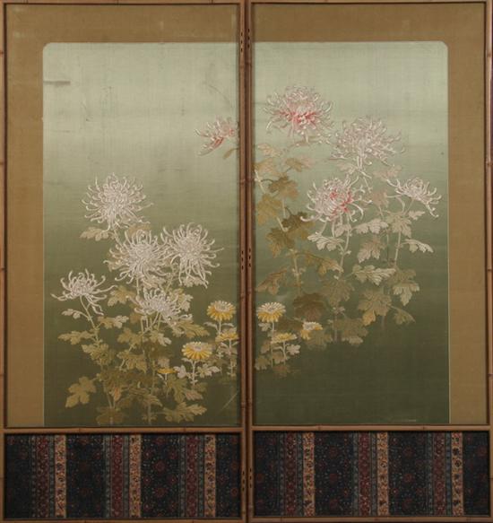 Appraisal: TWO JAPANESE SILK EMBROIDERED PANELS Framed - in x in