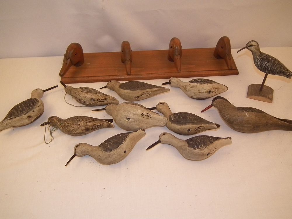 Appraisal: HARRY MONK BIRDS Lot Harry Monk painted wood shore birds