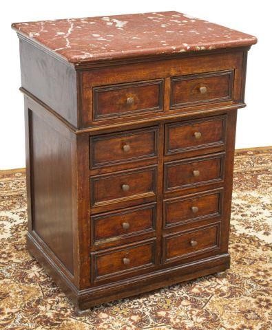 Appraisal: French Provincial walnut ten drawer cabinet th c having a