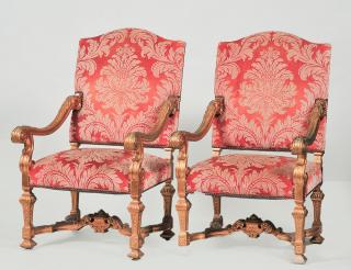 Appraisal: PAIR OF LOUIS XIV STYLE GILT ARM CHAIRS Each with