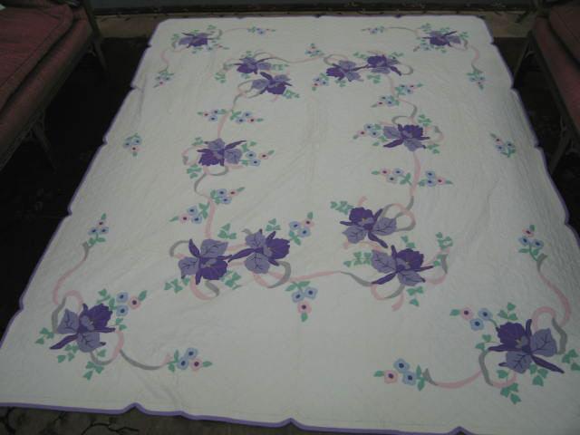 Appraisal: Antique Handmade Applique Quilt floral ribbon decor x