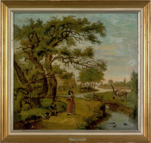 Appraisal: Continental th c oil on canvas landscape with figures and