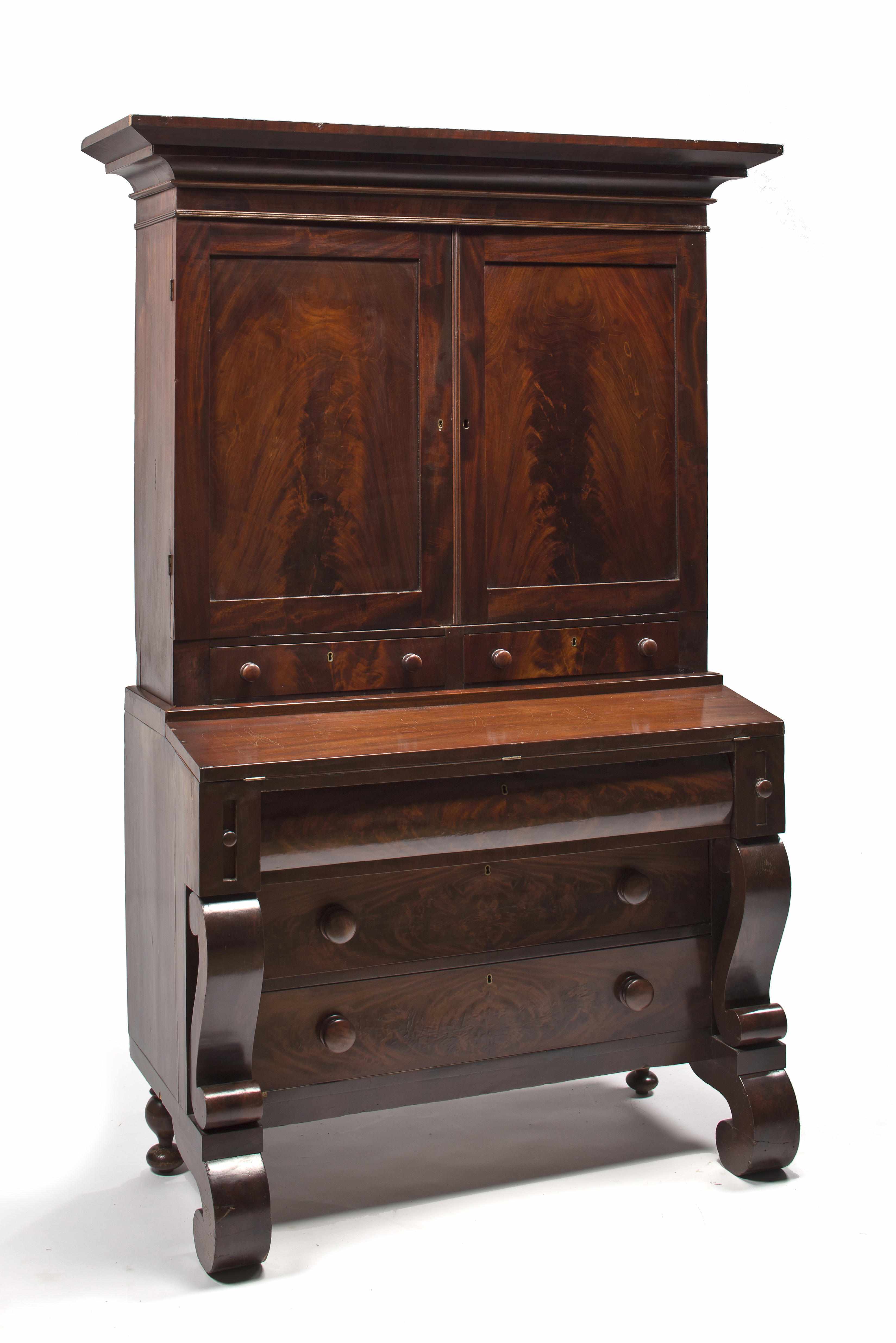 Appraisal: An American Empire mahogany secretary bookcase circa height in width