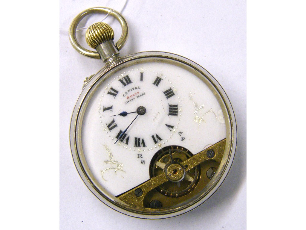 Appraisal: Capital Swiss eight day nickel case lever pocket watch the