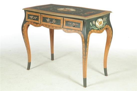 Appraisal: FRENCH-STYLE DECORATED DESK American th century Cabriole legs three drawers