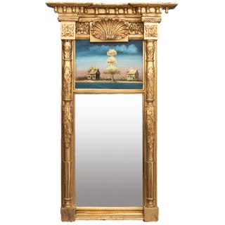 Appraisal: An American Federal Gilt Carved Pier Mirror with Reverse Painted