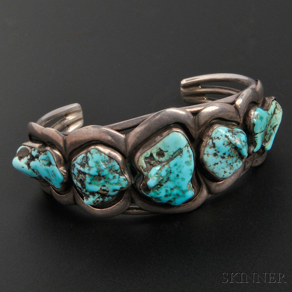 Appraisal: Navajo Silver and Stone Bracelet with five natural shaped settings