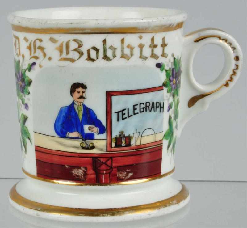 Appraisal: Telegraph Operator Shaving Mug Description Nice image of man seated