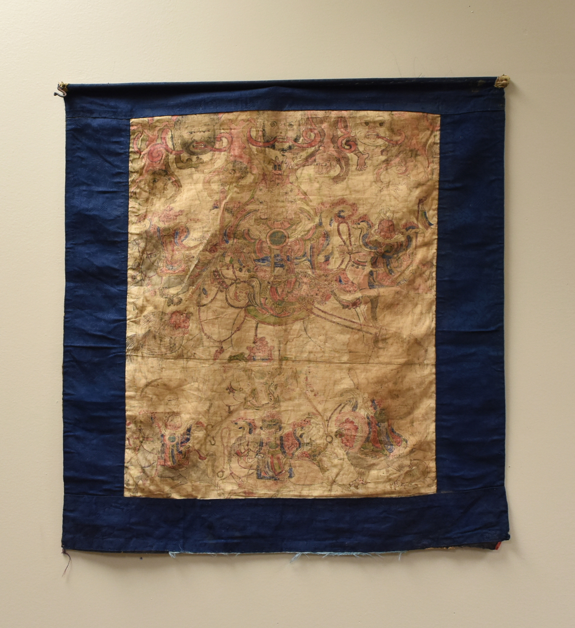 Appraisal: CHINESE KESI ''IMMORTALS'' EMBROIDERY ON SILK a square Chinese antique