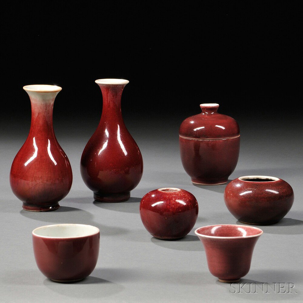 Appraisal: Seven Flambe Items China th th century two pear-shaped vases