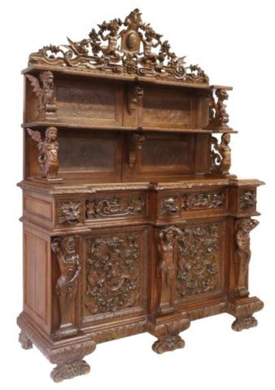 Appraisal: Exceptional Renaissance Revival highly carved walnut sideboard late th c