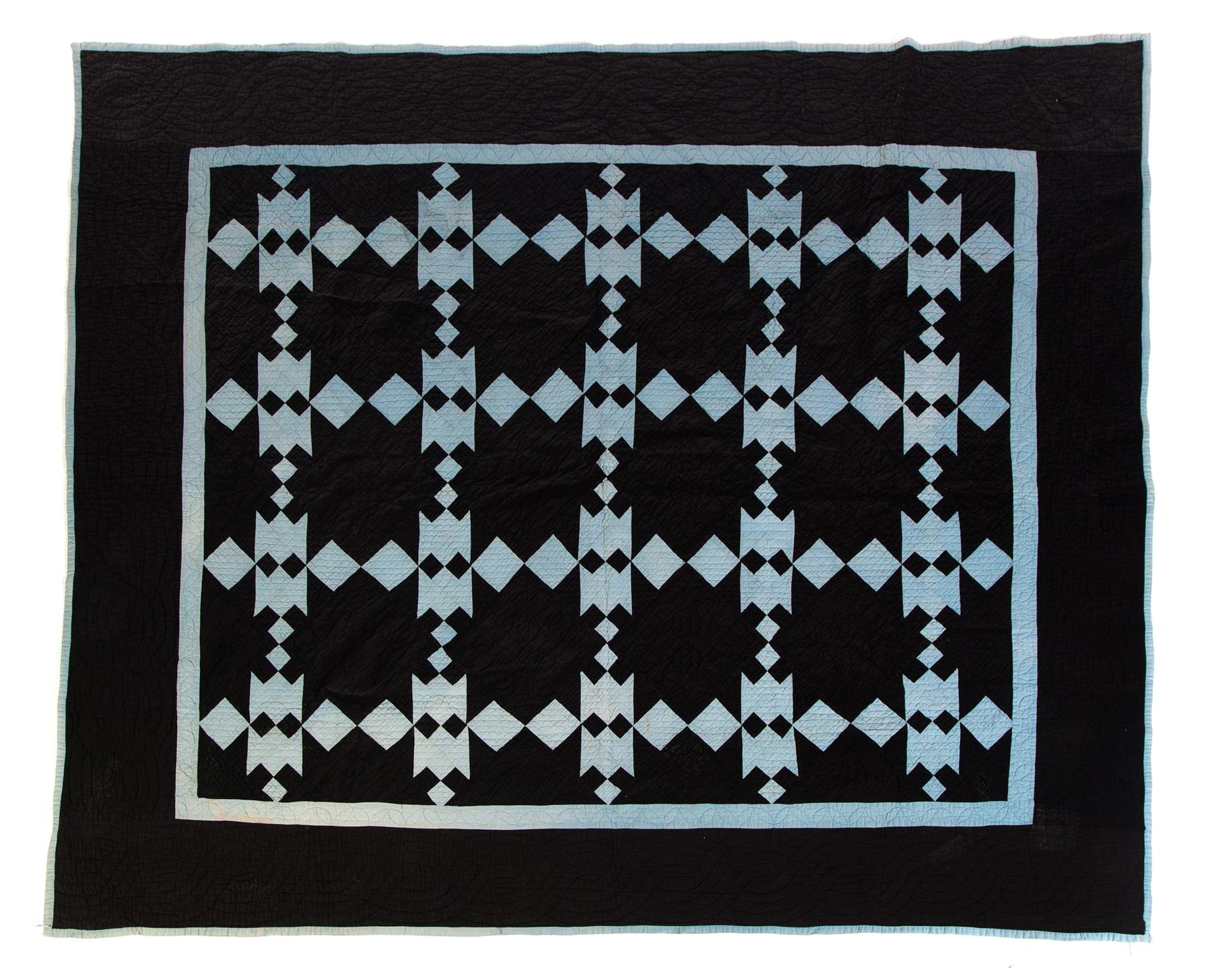 Appraisal: AMISH QUILT Probably Midwestern dated cotton Black and pale blue