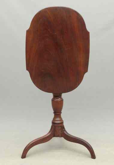 Appraisal: th c shaped tilt top candlestand with birdcage support Top