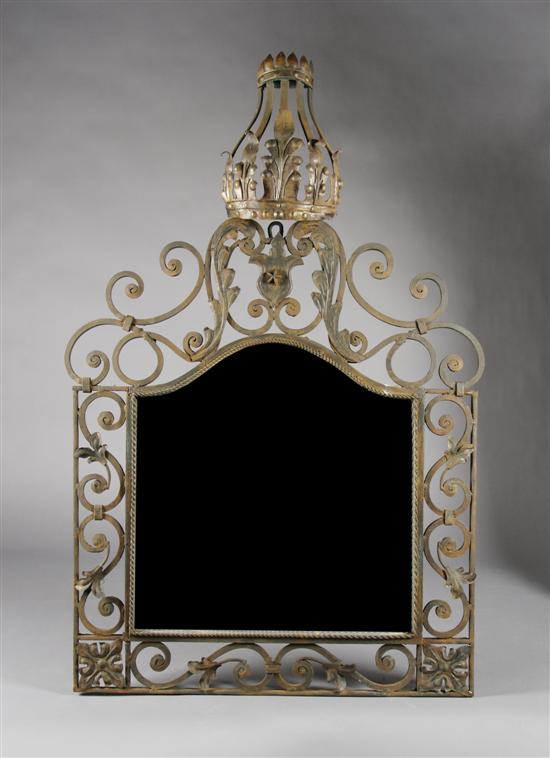 Appraisal: A Wrought Iron Framed Mirror Height x width inches