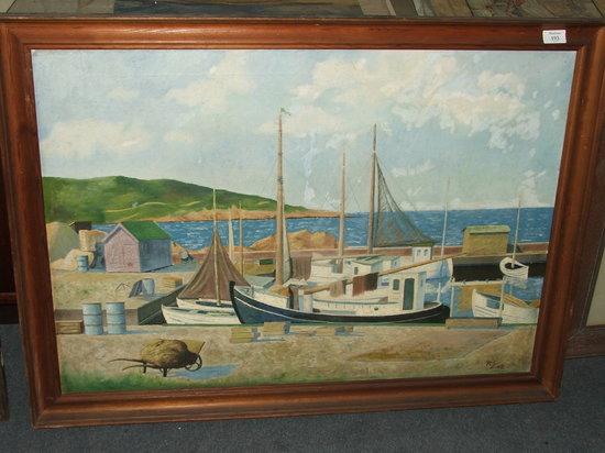 Appraisal: R J TH CENTURY - A harbour side with moored