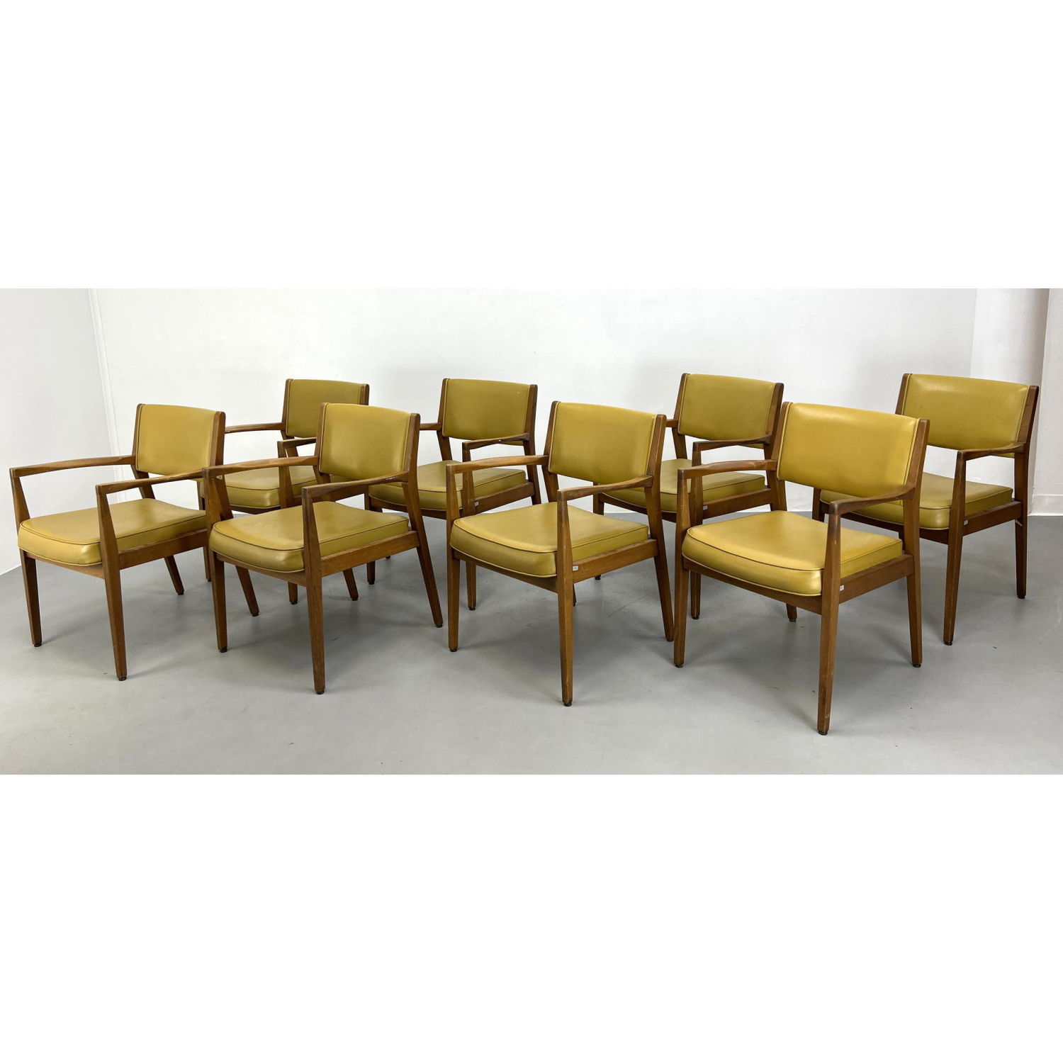 Appraisal: Set BARRIT Open Arm Walnut Dining Chairs American Modern Vinyl