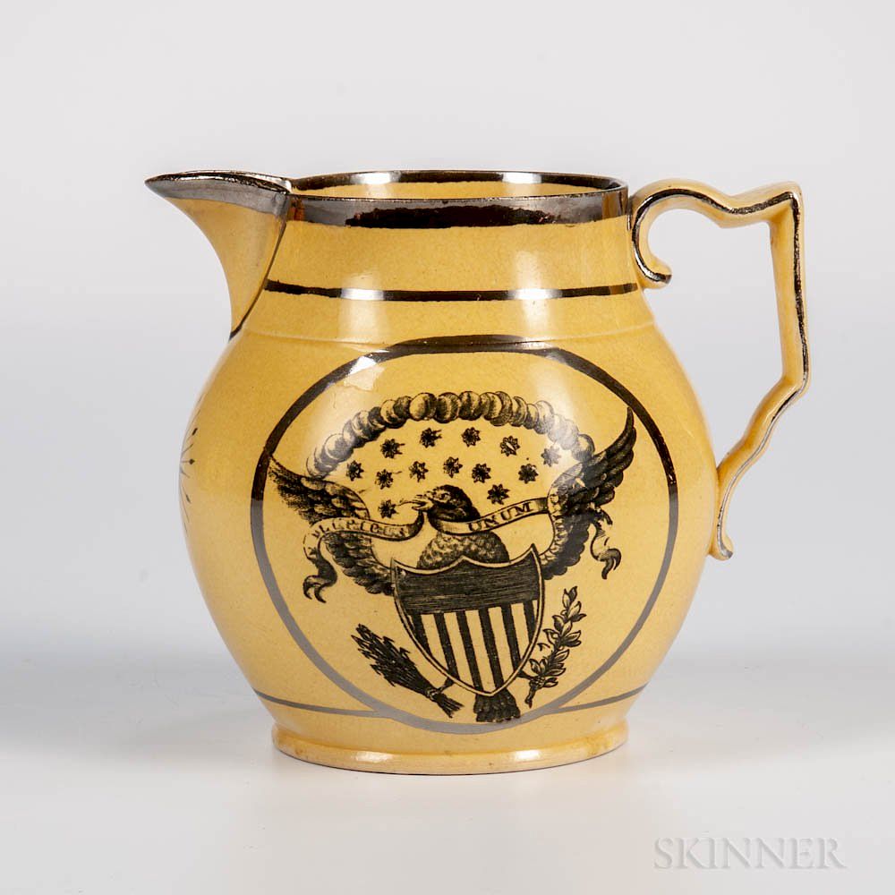 Appraisal: Yellow-glazed Staffordshire and Silver Lustre Jug Yellow-glazed Staffordshire and Silver