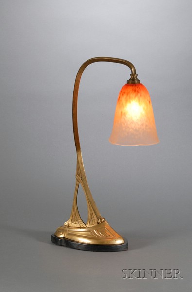 Appraisal: Weiner Werkstatte Style Table Lamp Glass brass and stone Austria