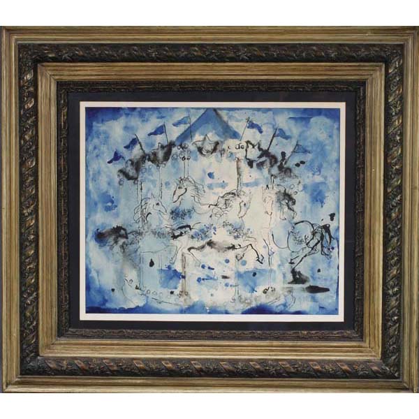 Appraisal: Joni T JohnsonCarousel in BlueWatercolor on paperSigned lower right x