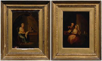 Appraisal: Pair th century genre paintings concert with flute and harpsichord