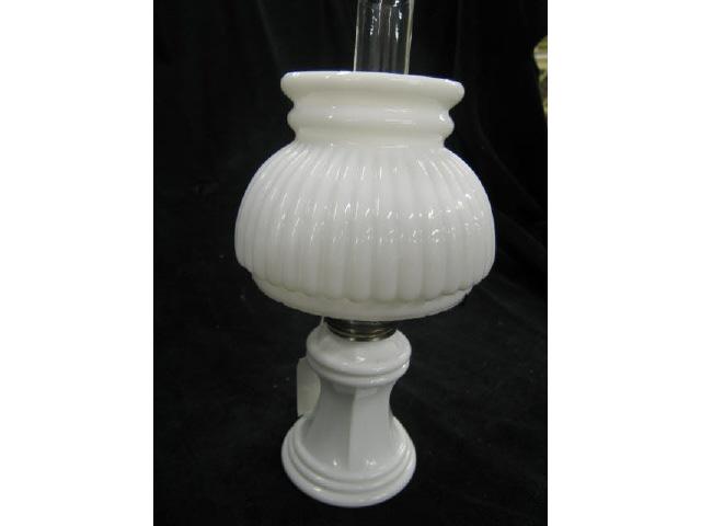 Appraisal: Miniature Oil Lamp milk glass umbrella ribbed shade