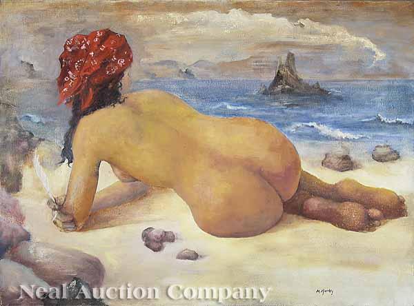 Appraisal: M Guidry American th c Pensive Nude oil on canvas